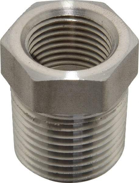 Made in USA - 1/2 x 3/8" Grade 316 Stainless Steel Pipe Hex Bushing - MNPTF x FNPTF End Connections - Americas Industrial Supply