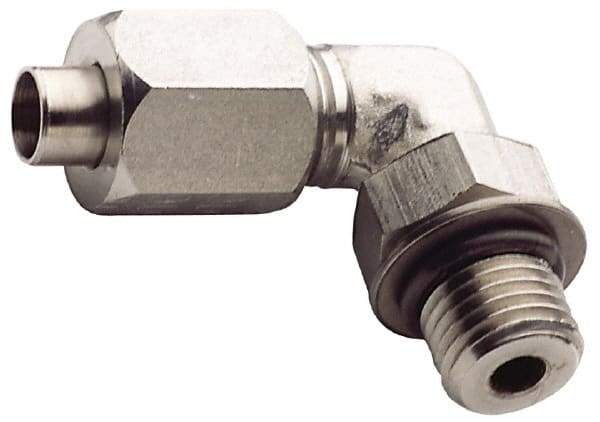Made in USA - 3/8" Tube OD, 37° Stainless Steel Flared Tube Male Elbow - 9/16-18 UNF, Flared to Male SAE O-Ring, 90° Ends - Americas Industrial Supply