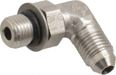 Made in USA - 1-1/4" Tube OD, 37° Stainless Steel Flared Tube Straight Thread Elbow - 1-5/16-12 UNF, Flared to Male SAE O-Ring Ends - Americas Industrial Supply
