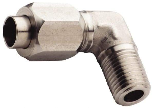 Made in USA - 1" Tube OD, 37° Stainless Steel Flared Tube Male Elbow - 3/4-14 NPTF, Flare x MNPTF Ends - Americas Industrial Supply