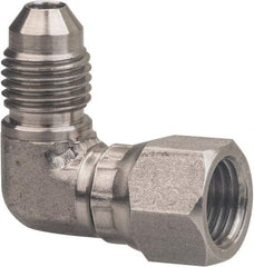 Made in USA - 1-1/2" Tube OD, 37° Stainless Steel Flared Tube Female Elbow - 1-7/8-12 UNF, Flared to Female JIC Swivel , 90° Ends - Americas Industrial Supply