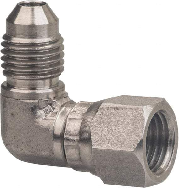 Made in USA - 2" Tube OD, 37° Stainless Steel Flared Tube Female Elbow - 2-1/2-12 UNF, Flared to Female JIC Swivel , 90° Ends - Americas Industrial Supply