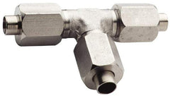 Made in USA - 1-1/4" Tube OD, 37° Stainless Steel Flared Tube Union Tee - 1-5/8-12 UNF, Flare x Flare x Flare Ends - Americas Industrial Supply