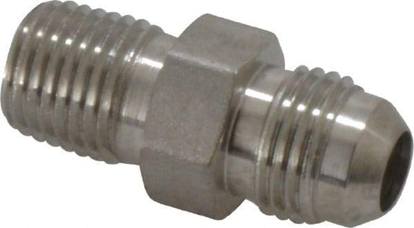 Made in USA - 3/8" Tube OD, 37° Stainless Steel Flared Tube Male Connector - 1/4-18 NPTF, Flare x MNPTF Ends - Americas Industrial Supply