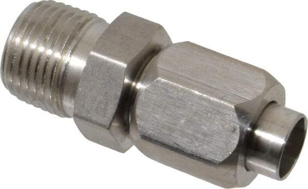 Made in USA - 3/8" Tube OD, 37° Stainless Steel Flared Tube Male Connector - 3/8-18 NPTF, Flare x MNPTF Ends - Americas Industrial Supply