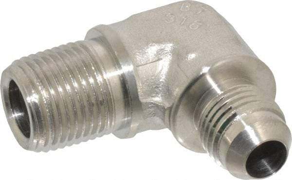 Made in USA - 3/8" Tube OD, 37° Stainless Steel Flared Tube Male Elbow - 3/8-18 NPTF, Flare x MNPTF Ends - Americas Industrial Supply