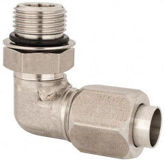 Made in USA - 1/2" Tube OD, 37° Stainless Steel Flared Tube Male Elbow - 3/4-16 UNF, Flared to Male SAE O-Ring, 90° Ends - Americas Industrial Supply