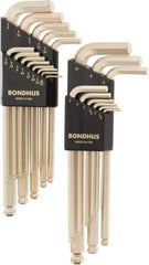Bondhus - 22 Piece L-Key Ball End Hex Key Set - Hex Range 0.05 to 3/8", Steel - Americas Industrial Supply