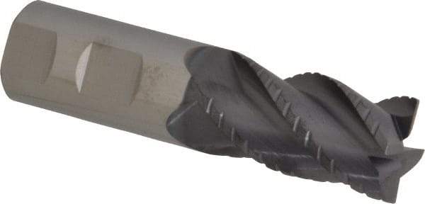 ProMax - 1" Diam, 1-3/4" LOC, 4 Flute Solid Carbide Roughing & Finishing Corner Radius End Mill - AlTiN Finish, 4" OAL, 1" Shank Diam, Weldon Shank, 40° Helix, Centercutting, Regular Length - Americas Industrial Supply