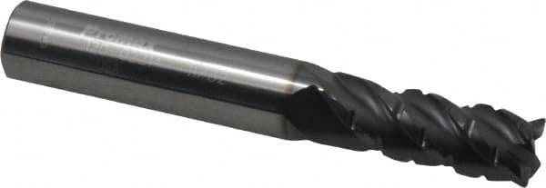 ProMax - 11/32" Diam, 7/8" LOC, 4 Flute Solid Carbide Roughing & Finishing Corner Radius End Mill - AlTiN Finish, 2-1/2" OAL, 3/8" Shank Diam, Straight Shank, 40° Helix, Centercutting, Regular Length - Americas Industrial Supply