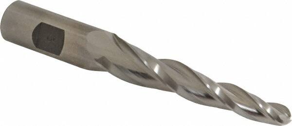 Made in USA - 3° Taper Angle per Side, 3/8" Small End Diam, 3-1/4" LOC, High Speed Steel 3 Flute Tapered Ball End Mill - 5-1/2" OAL, 3/4" Shank Diam - Americas Industrial Supply