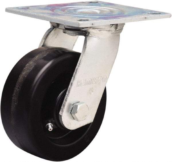 Hamilton - 5" Diam x 2" Wide x 6-1/2" OAH Top Plate Mount Swivel Caster - Phenolic, 900 Lb Capacity, Straight Roller Bearing, 5 x 5-1/2" Plate - Americas Industrial Supply