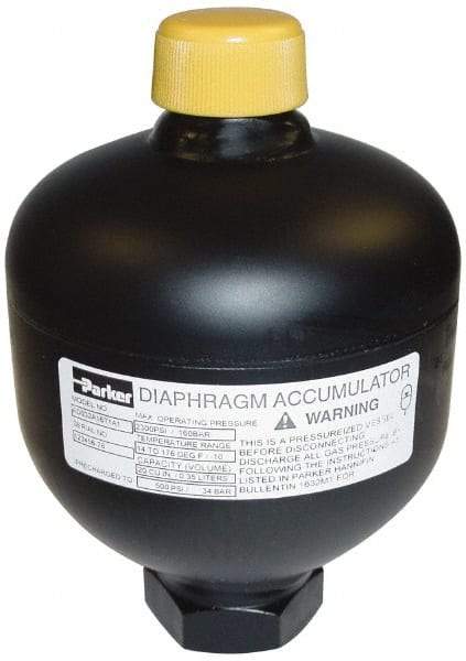 Parker - 45 Lb. Capacity, 3,620 psi Max Working Pressure, 6.65" High, Hydrin Diaphragm Accumulator - 4.87" Diam - Americas Industrial Supply