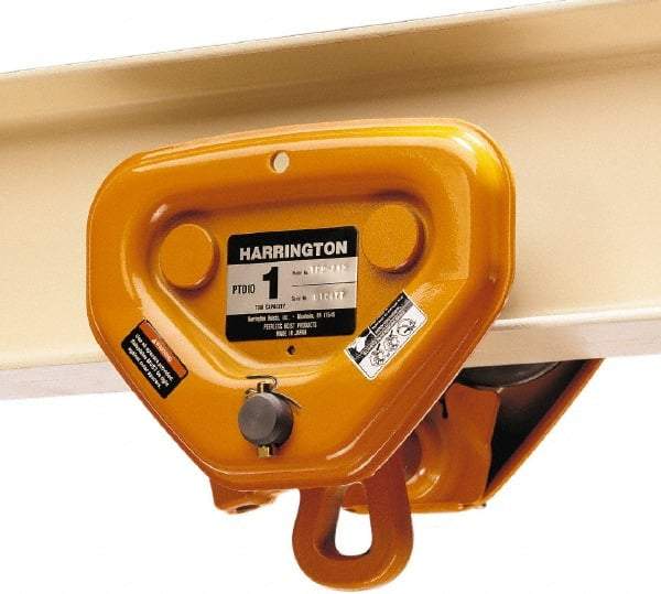 Harrington Hoist - 1 Ton Capacity Plain Trolley - 2-9/32" to 4" Flange Width, 17.703" Min Radius - Americas Industrial Supply