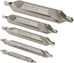 Magafor - 5 Piece, #1 to 5, 1/8 to 7/16" Body Diam, 3/64 to 3/16" Point Diam, Plain Edge, High Speed Steel Combo Drill & Countersink Set - 60° Incl Angle, 0.067 to 0.256" Point Length, 1/8 to 2-3/4" OAL, Double End, 115 Series Compatibility - Americas Industrial Supply