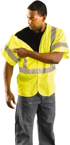 PRO-SAFE - Size 3X/4XL High Visibility Yellow Mesh Breakaway Vest - 63" Chest, ANSI 107-2010, Hook & Loop Closure, 2 Pockets, Polyester - Americas Industrial Supply