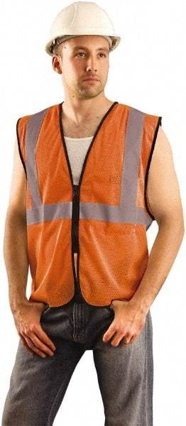 PRO-SAFE - Size 2X/3XL High Visibility Orange Mesh General Purpose Vest - 58" Chest, ANSI 107-2010, Zipper Closure, 1 Pocket, Polyester - Americas Industrial Supply