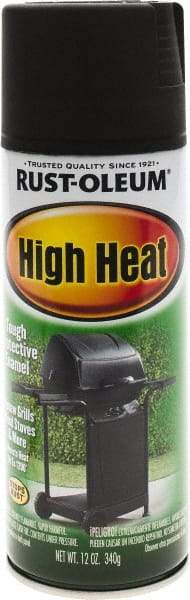 Rust-Oleum - Black, Satin, High-Heat Spray Paint - 10 to 12 Sq Ft per Can, 12 oz Container, Use on Metal - Americas Industrial Supply