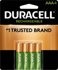 Duracell - Size AAA, NiMH, 4 Pack, Standard Battery - 1.2 Volts, Button Tab Terminal, 61951-2:2003-04 - Americas Industrial Supply