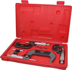 Value Collection - 0 to 3" Range, 3 Piece Mechanical Outside Micrometer Set - 0.0001" Graduation, 0.000160, 0.000200 Accuracy, Ratchet Stop Thimble - Americas Industrial Supply