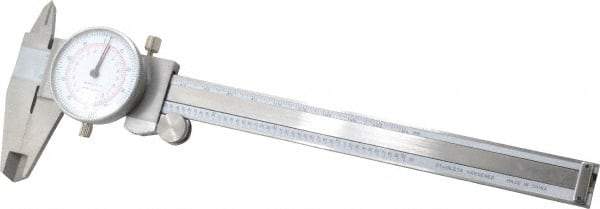 Value Collection - 0mm to 6" Range, 0.001" and 0.02 mm Graduation, 0.1" per Revolution, Dial Caliper - White Face, 1.57" Jaw Length - Americas Industrial Supply