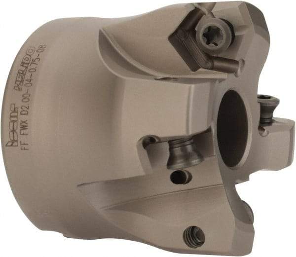 Iscar - 4 Inserts, 1.37" Cutter Diam, 0.08" Max Depth of Cut, Indexable High-Feed Face Mill - 3/4" Arbor Hole Diam, 1-3/4" High, FF FWX-08 Toolholder, H600 WXCU 08 Inserts, Series FF FWX - Americas Industrial Supply