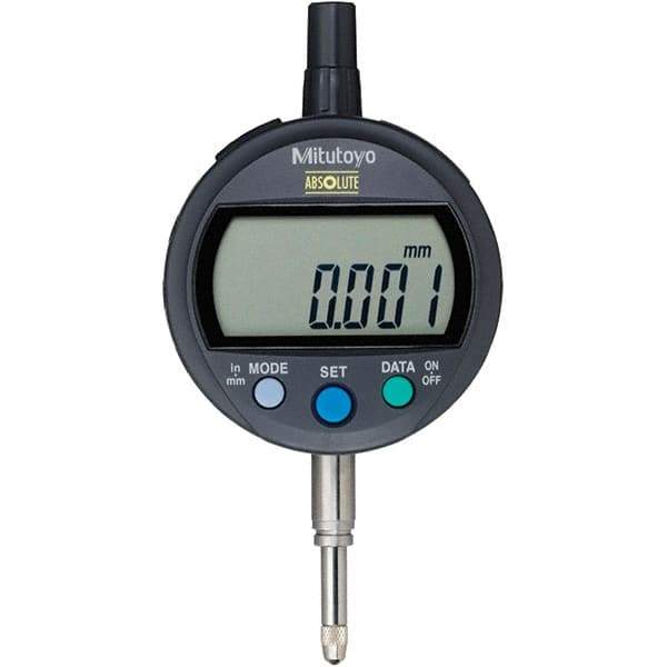 Mitutoyo - 0 to 12.7mm Range, 0.001mm Graduation, Electronic Drop Inidicator - Flat Back, 0.003mm Accuracy, LCD Display, Metric - Americas Industrial Supply
