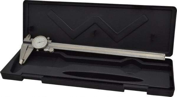 Value Collection - 0" to 12" Range, 0.001" Graduation, 0.2" per Revolution, Dial Caliper - White Face, 2.36" Jaw Length - Americas Industrial Supply