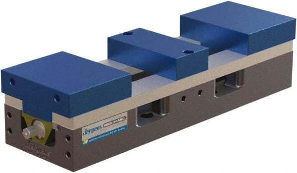 Jergens - 6" Jaw Width, 19-1/2" Max Jaw Opening, Manual Self Centering Vise - 10,100 Max Operating psi, 3-3/4" Stroke Length, 21" OAL x 8" OAW x 4" OAH - Americas Industrial Supply