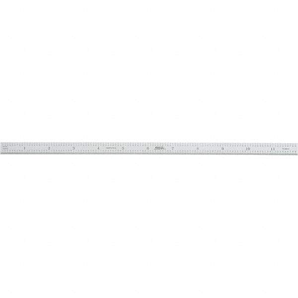 SPI - 12" Long, 1/100, 1/10" and 0.5, 1mm Graduation, Flexible Steel Rule - Decimal/Metric Graduation Style, 1/2" Wide, Silver, Satin Chrome Finish - Americas Industrial Supply