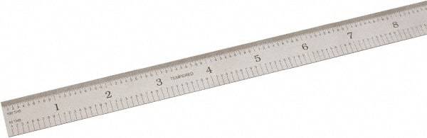 SPI - 18" Long, 1/100, 1/10" and 0.5, 1mm Graduation, Flexible Steel Rule - Decimal/Metric Graduation Style, 3/4" Wide, Silver, Satin Chrome Finish - Americas Industrial Supply