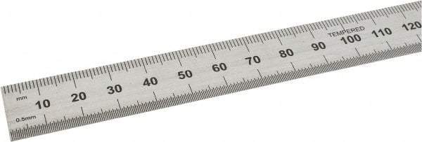 SPI - 450mm Long, 0.5, 1mm Graduation, Flexible Steel Rule - Metric Graduation Style, 3/4" Wide, Silver, Satin Chrome Finish - Americas Industrial Supply