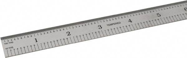 SPI - 24" Long, 1/100, 1/10" and 0.5, 1mm Graduation, Flexible Steel Rule - Decimal/Metric Graduation Style, 3/4" Wide, Silver, Satin Chrome Finish - Americas Industrial Supply