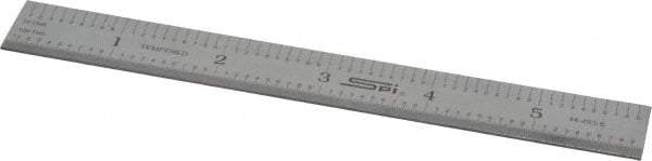 SPI - 6" Long, 1/100, 1/10" and 0.5, 1mm Graduation, Rigid Steel Rule - Decimal/Metric Graduation Style, 3/4" Wide, Silver, Satin Chrome Finish - Americas Industrial Supply