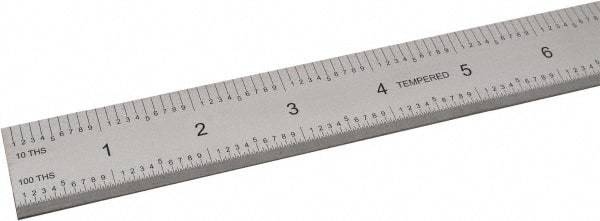 SPI - 24" Long, 1/100, 1/10" and 0.5, 1mm Graduation, Rigid Steel Rule - Decimal/Metric Graduation Style, 1-1/8" Wide, Silver, Satin Chrome Finish - Americas Industrial Supply