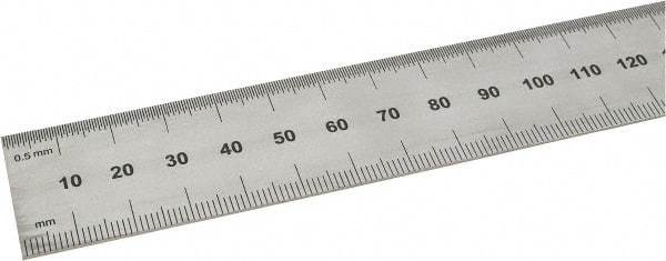 SPI - 24" Long, 0.5, 1mm Graduation, Rigid Steel Rule - Metric Graduation Style, 1-1/8" Wide, Silver, Satin Chrome Finish - Americas Industrial Supply
