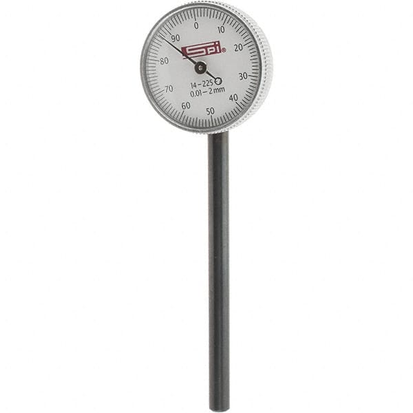 SPI - 2mm Range, 0-100 Dial Reading, 0.001" Graduation Dial Drop Indicator - 1.55" Dial, 2mm Range per Revolution, Includes NPL Traceability Certification - Americas Industrial Supply