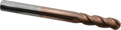 Accupro - 9/16" Diam, 2" LOC, 3 Flute Solid Carbide Ball End Mill - TiCN Finish, Single End, 6" OAL, 9/16" Shank Diam, Spiral Flute - Americas Industrial Supply