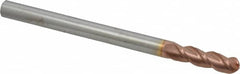 Accupro - 7/16" Diam, 1-1/2" LOC, 3 Flute Solid Carbide Ball End Mill - TiCN Finish, Single End, 6" OAL, 7/16" Shank Diam, Spiral Flute - Americas Industrial Supply