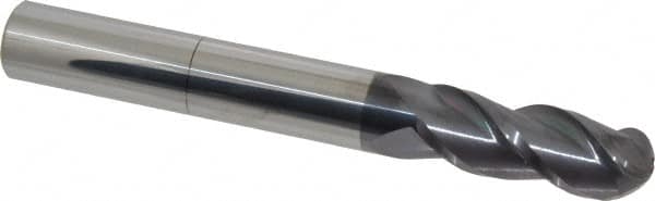 Accupro - 3/4" Diam, 2" LOC, 3 Flute Solid Carbide Ball End Mill - AlTiN Finish, Single End, 6" OAL, 3/4" Shank Diam, Spiral Flute - Americas Industrial Supply