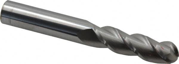 Accupro - 5/8" Diam, 2-1/8" LOC, 3 Flute Solid Carbide Ball End Mill - Uncoated, Single End, 4-5/8" OAL, 5/8" Shank Diam, Spiral Flute - Americas Industrial Supply