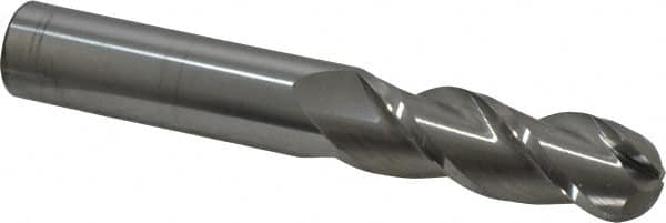 Accupro - 3/4" Diam, 2-1/4" LOC, 3 Flute Solid Carbide Ball End Mill - Uncoated, Single End, 5" OAL, 3/4" Shank Diam, Spiral Flute - Americas Industrial Supply