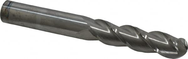 Accupro - 3/4" Diam, 3" LOC, 3 Flute Solid Carbide Ball End Mill - Uncoated, Single End, 6" OAL, 3/4" Shank Diam, Spiral Flute - Americas Industrial Supply