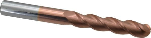 Accupro - 5/8" Diam, 3" LOC, 3 Flute Solid Carbide Ball End Mill - TiCN Finish, Single End, 6" OAL, 5/8" Shank Diam, Spiral Flute - Americas Industrial Supply
