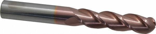 Accupro - 3/4" Diam, 3" LOC, 3 Flute Solid Carbide Ball End Mill - TiCN Finish, Single End, 6" OAL, 3/4" Shank Diam, Spiral Flute - Americas Industrial Supply