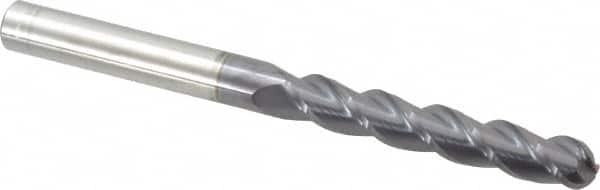 Accupro - 1/2" Diam, 3" LOC, 3 Flute Solid Carbide Ball End Mill - AlTiN Finish, Single End, 6" OAL, 1/2" Shank Diam, Spiral Flute - Americas Industrial Supply