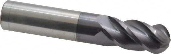 Accupro - 16mm Diam, 32mm LOC, 4 Flute Solid Carbide Ball End Mill - AlTiN Finish, Single End, 89mm OAL, 16mm Shank Diam, Spiral Flute - Americas Industrial Supply