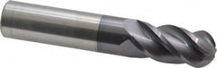 Accupro - 16mm Diam, 32mm LOC, 4 Flute Solid Carbide Ball End Mill - AlTiN Finish, Single End, 89mm OAL, 16mm Shank Diam, Spiral Flute - Americas Industrial Supply
