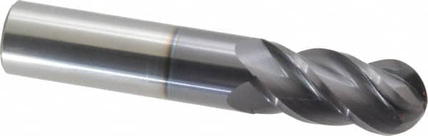 Accupro - 18mm Diam, 38mm LOC, 4 Flute Solid Carbide Ball End Mill - AlTiN Finish, Single End, 101mm OAL, 18mm Shank Diam, Spiral Flute - Americas Industrial Supply