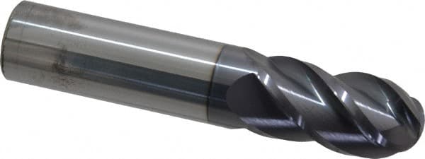 Accupro - 20mm Diam, 38mm LOC, 4 Flute Solid Carbide Ball End Mill - AlTiN Finish, Single End, 101mm OAL, 20mm Shank Diam, Spiral Flute - Americas Industrial Supply